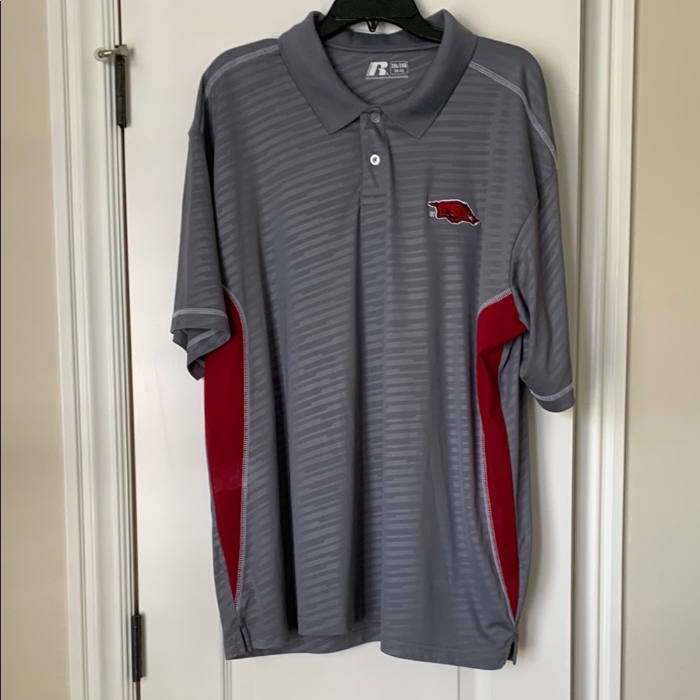 Russell Athletic Gray and Red Men's Arkansas Razorback Polo Shirt
